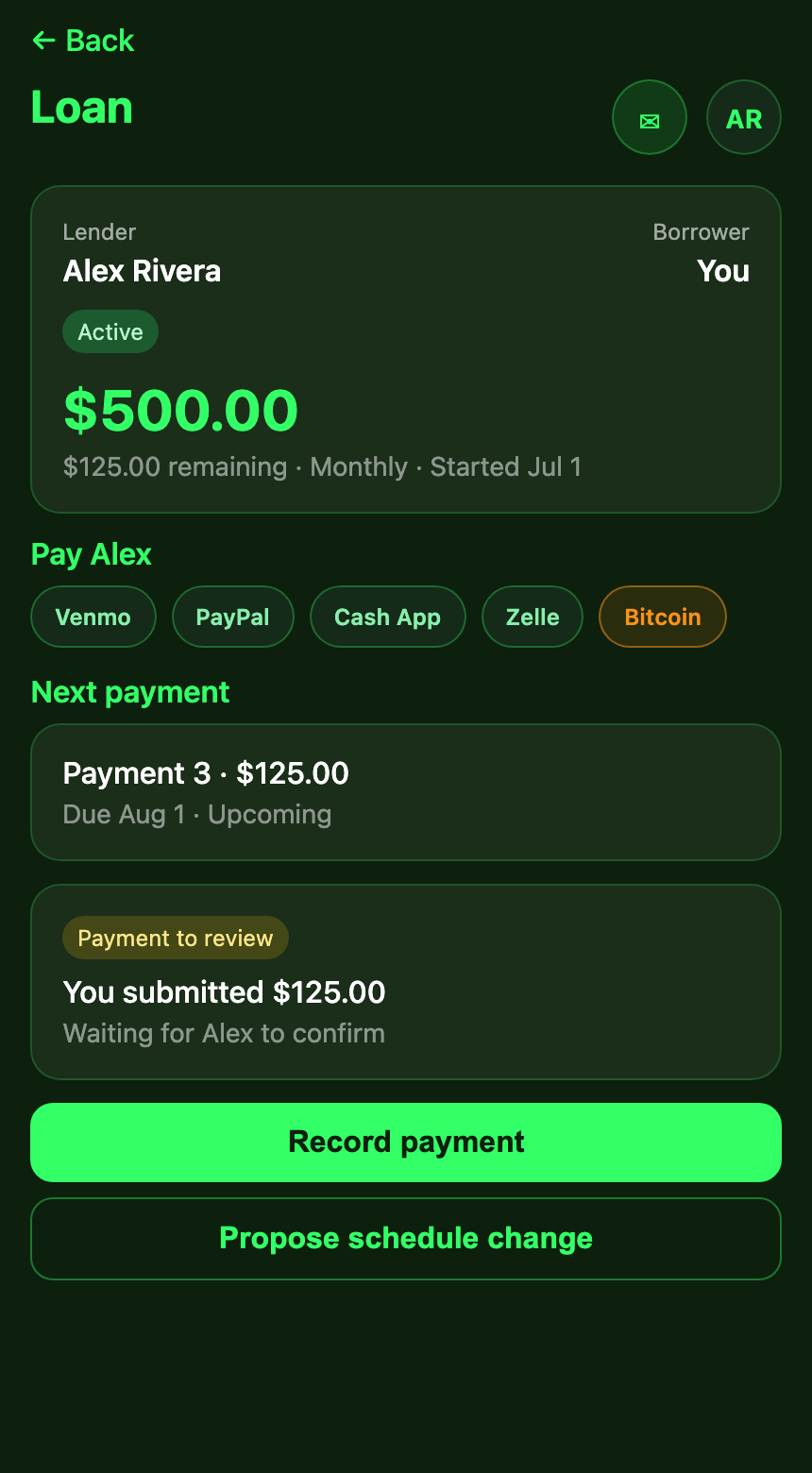 LoanMe Loan details screen